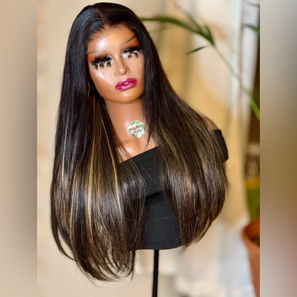 Elegant Long Black and Brown Hair Wig